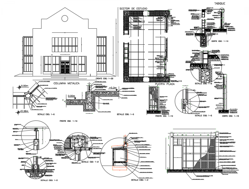 One family house sectional and constructive details dwg file