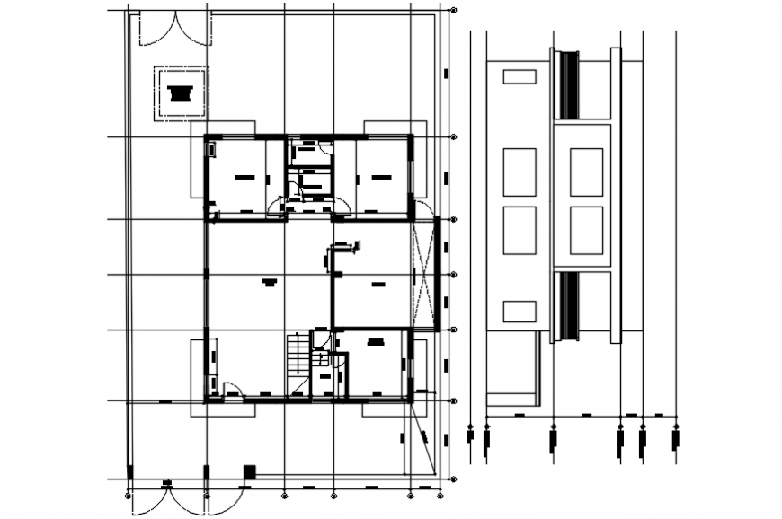 One family house side elevation and plan cad drawing details dwg file