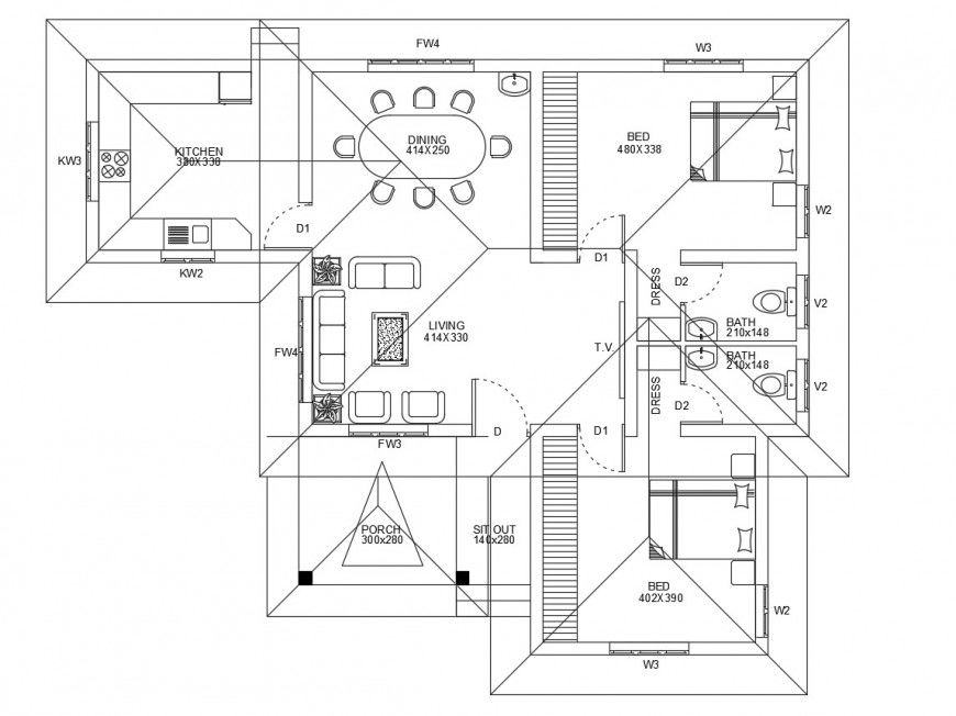 One family house simple layout plan cad drawing details dwg file
