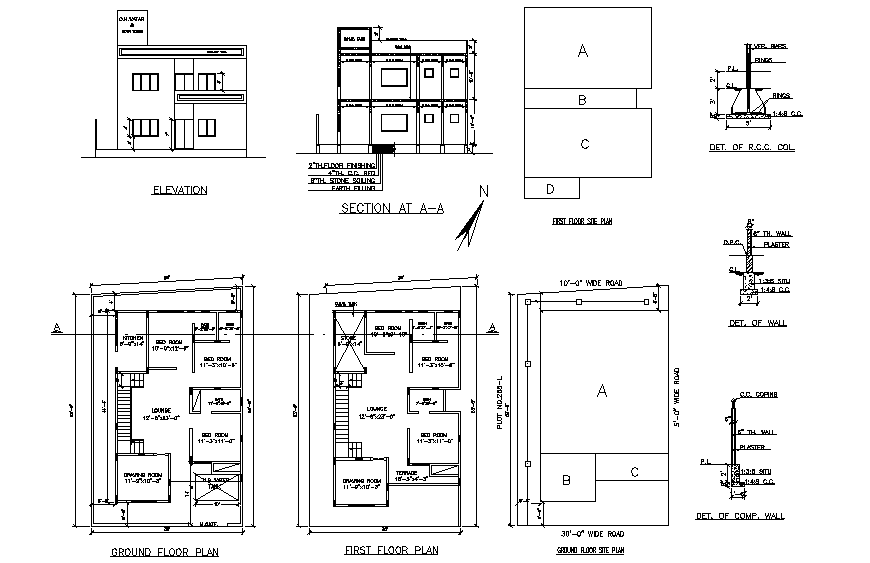 One family house two-level detailed architecture project dwg file