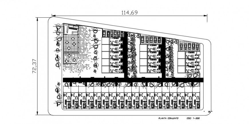 One family houses colony distribution plan with furniture drawing details dwg file