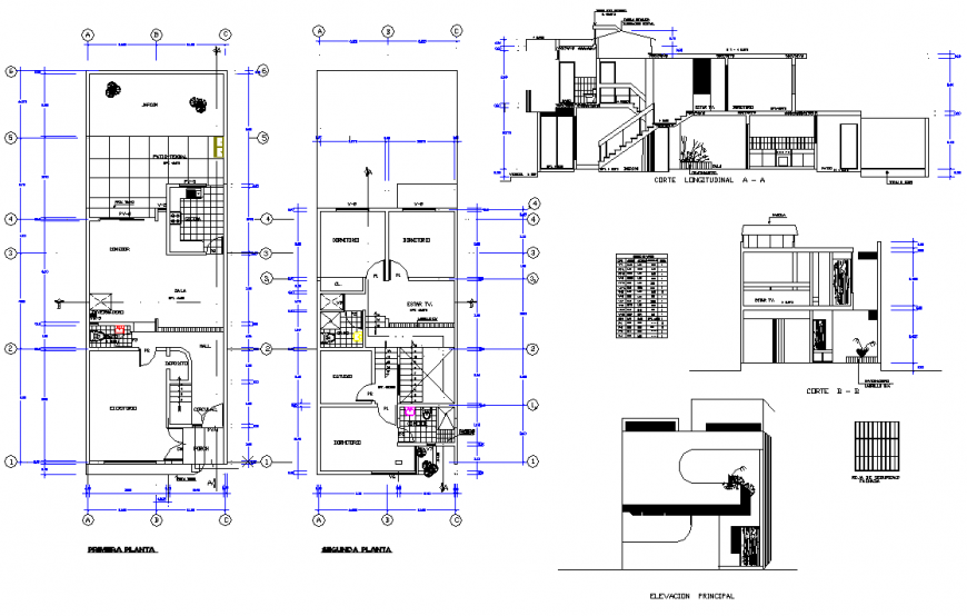 One family housing 2 storeys  with interior greenhouse detail autocad file