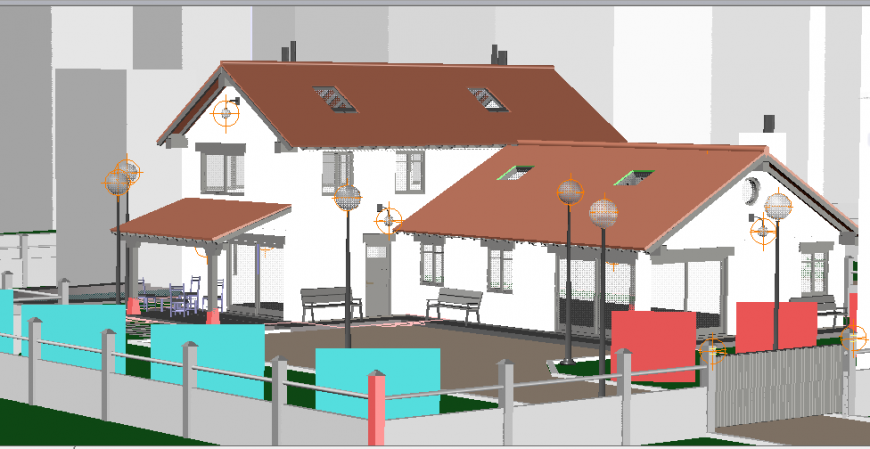 One family housing 2 story wooden structure with pool 3d drawing details dwg file