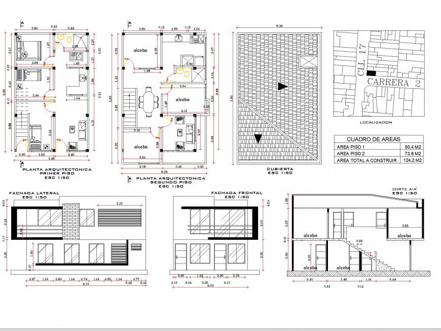 One family housing design plan autocad file