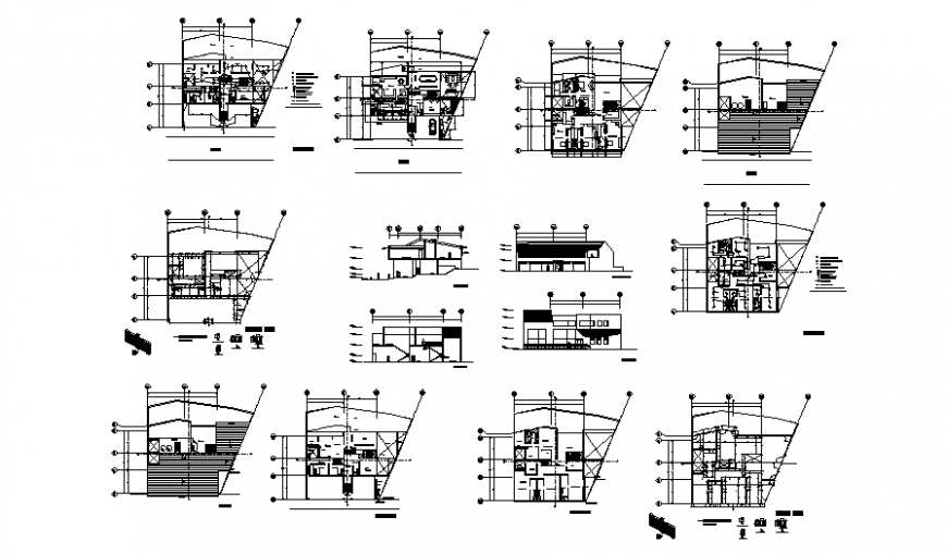 One family housing elevation, section, floor plan and structure details dwg file