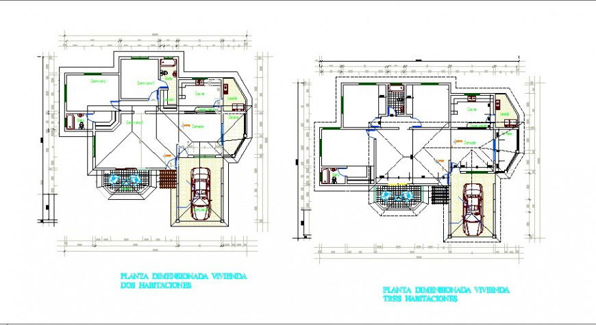 One family housing floor plan layout cad drawing details dwg file
