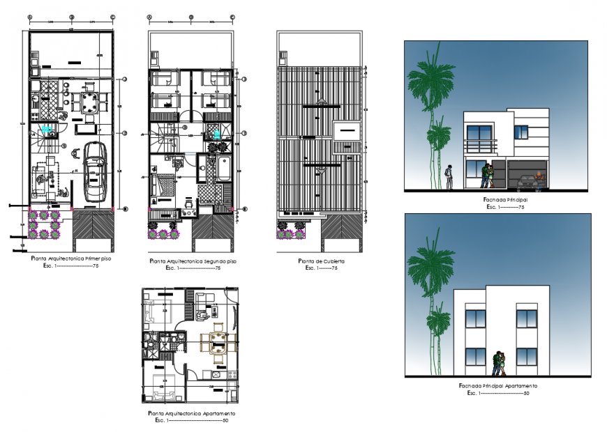 One family housing two levels modern materials urban design architecture project dwg file