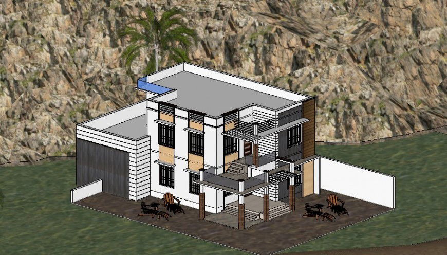 One family luxuries residential bungalow 3d model skp file