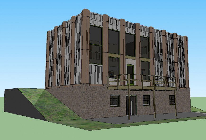 One family modular house elevation 3d drawing details skp file