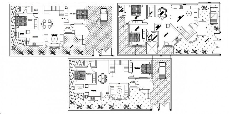 One family multiple houses architecture layout plan with furniture cad drawing details dwg file
