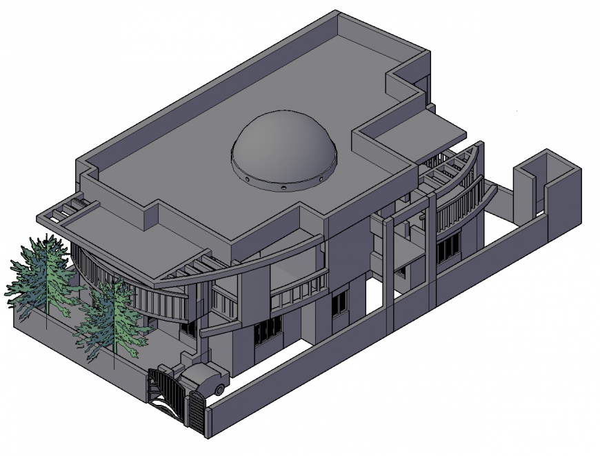 One family residential bungalow 3d model cad drawing details dwg file