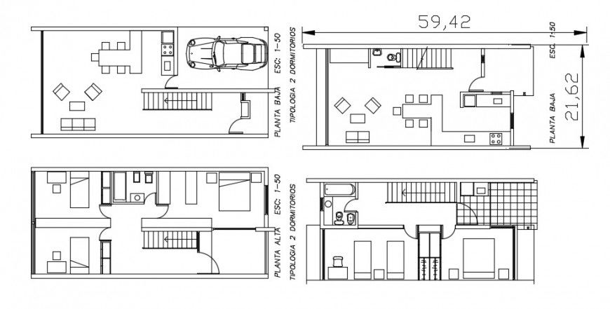 One family residential bungalow floor plan distribution drawing detail dwg file
