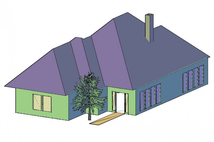 One family roof house 3d model cad drawing details dwg file