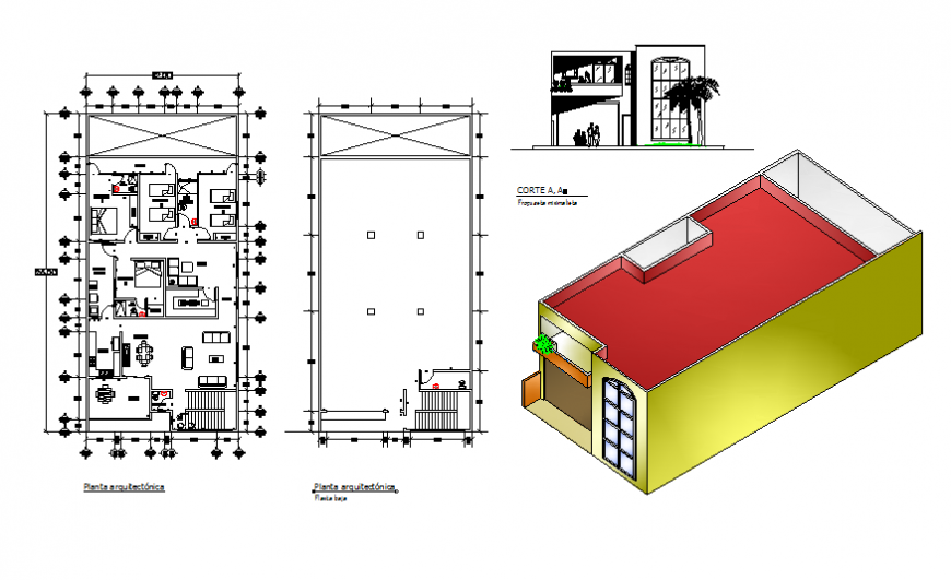 One family single flooring house detailed architecture project dwg file