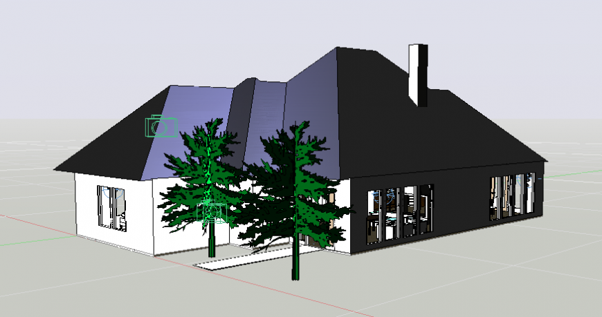 One family small bungalow 3d drawing details dwg file