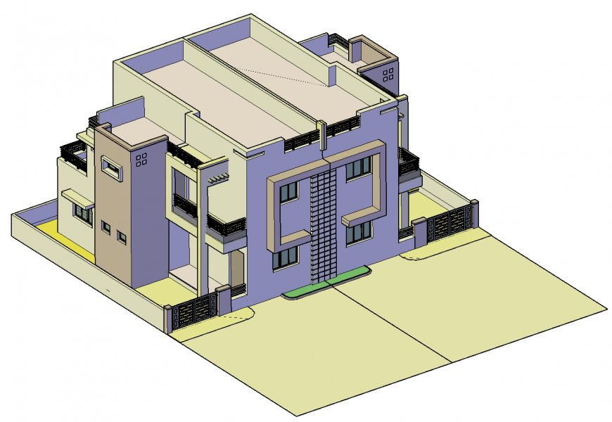 One family two-story house 3d model cad drawing details dwg file