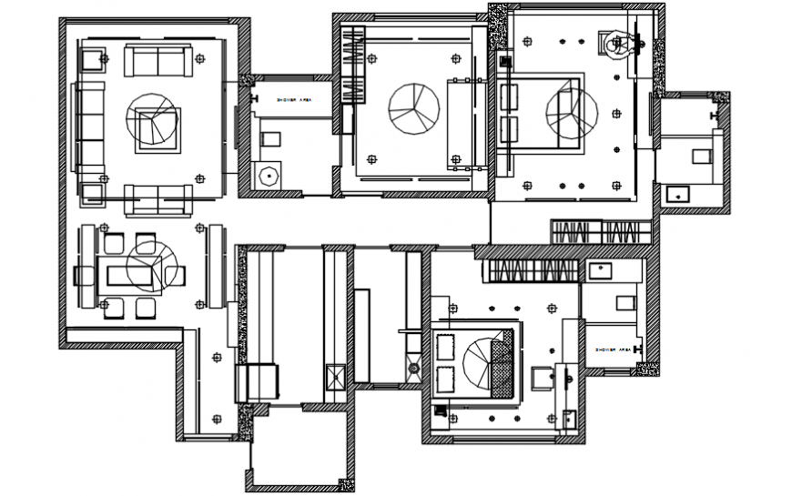 One family two bedroom house distribution plan cad drawing details dwg file