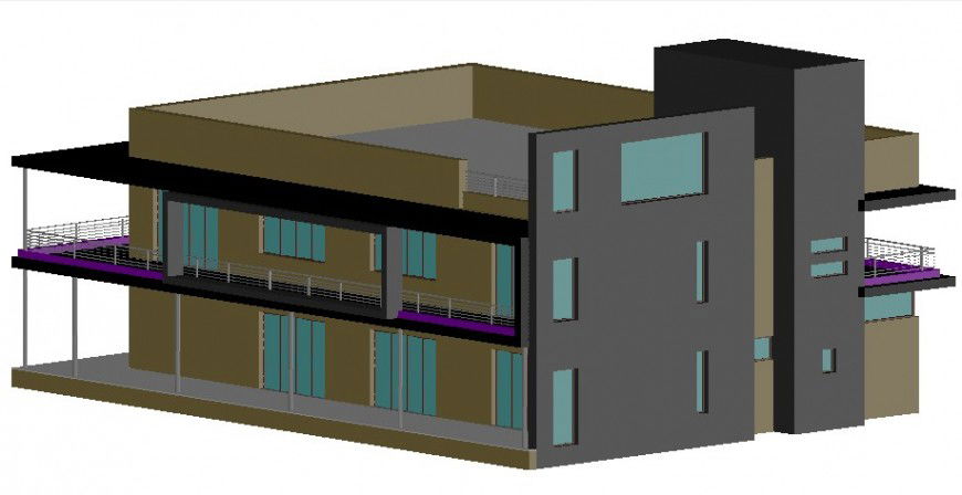 One family two level residential bungalow 3d model drawing details dwg file