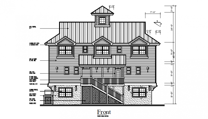 One side stair design of bungalows in auto cad