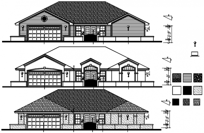 One story cottage house all sided elevation cad drawing details dwg file