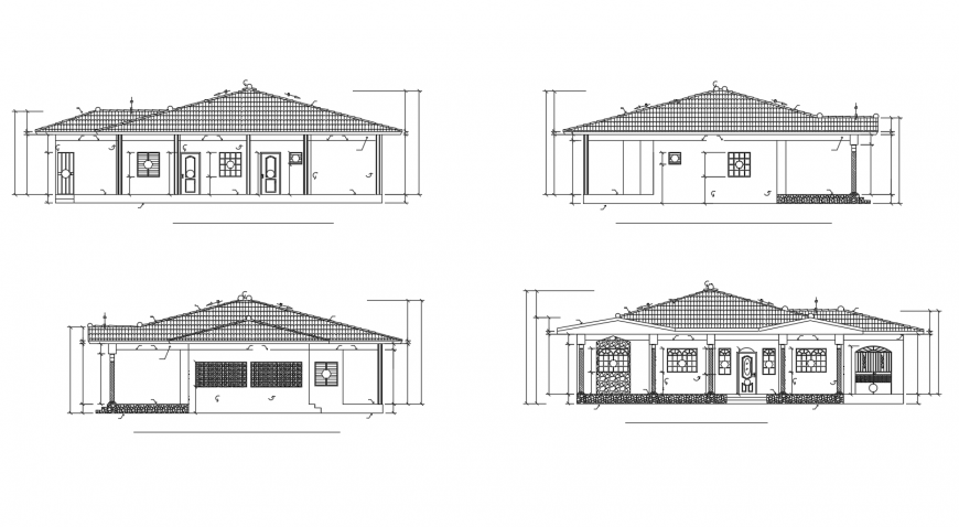 One story house all sided elevation cad drawing details dwg file