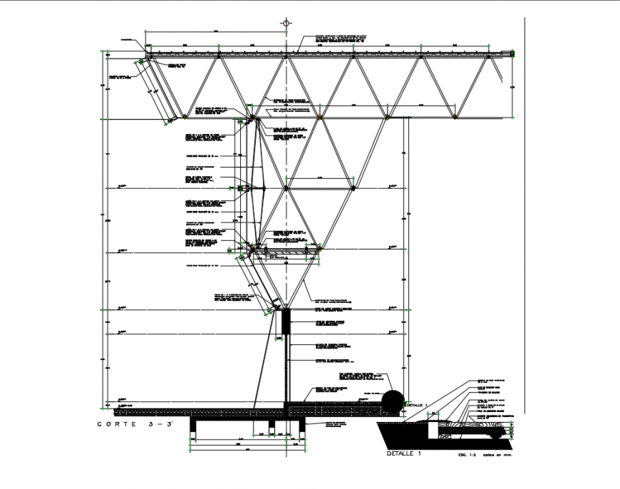 One story house building facade constructive sectional details dwg file