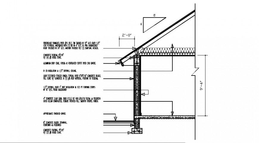 One story house cut constructive section cad drawing details dwg file