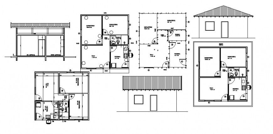 One story house elevation, section and plan auto-cad drawing details dwg file