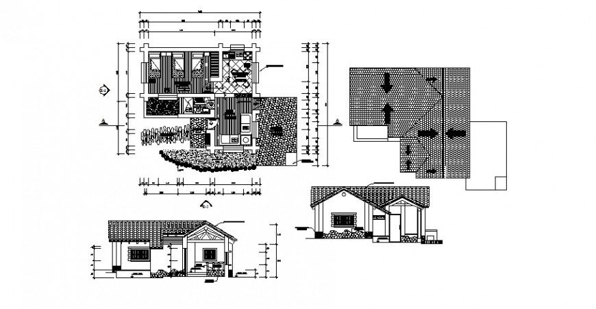 One story house elevation and plan cad drawing details dwg file
