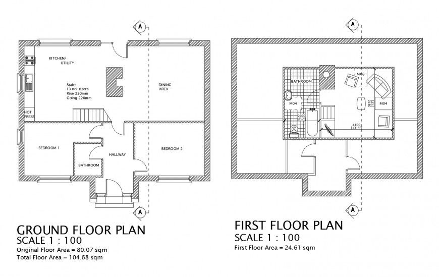One story house front, rear, side elevation and sectional drawing details dwg file