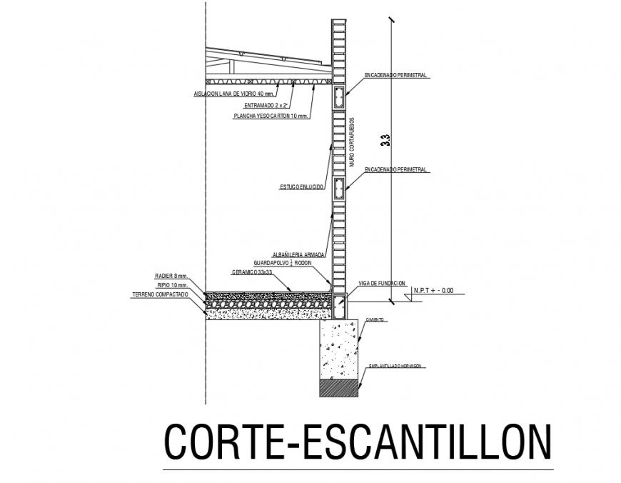 One story masonry temple cut facade sectional details dwg file