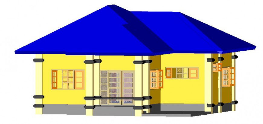 One story residential house 3d model cad drawing details dwg file