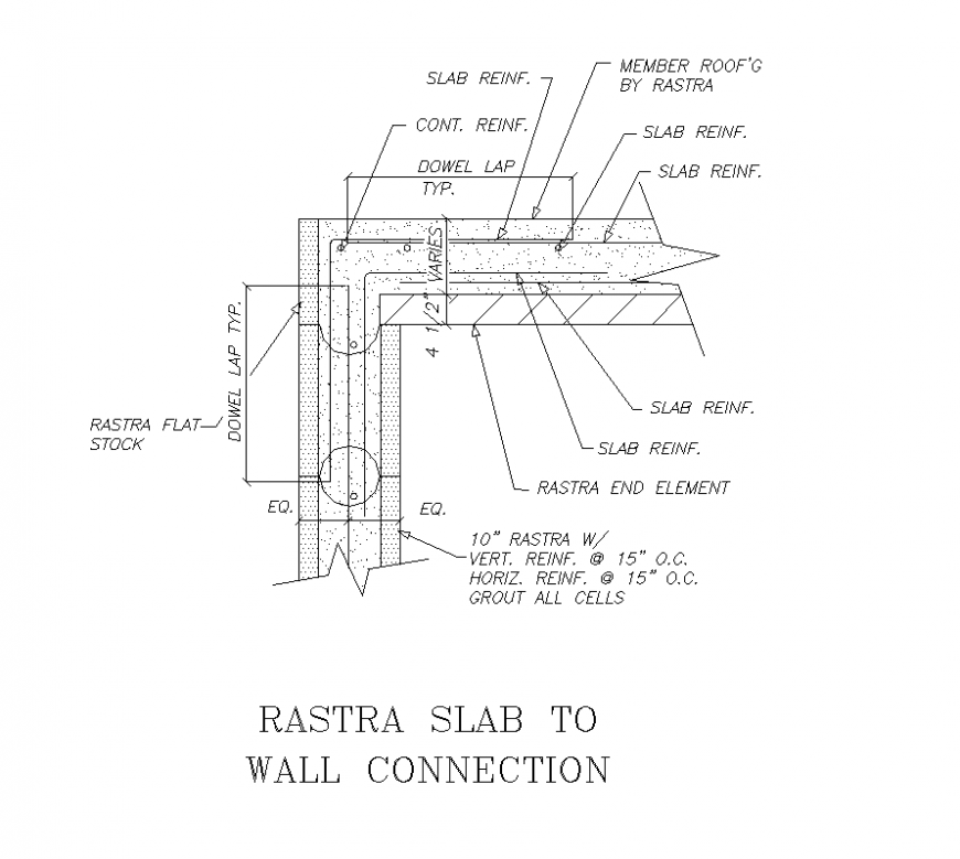 One way slab detail section layout 2d view autocad file