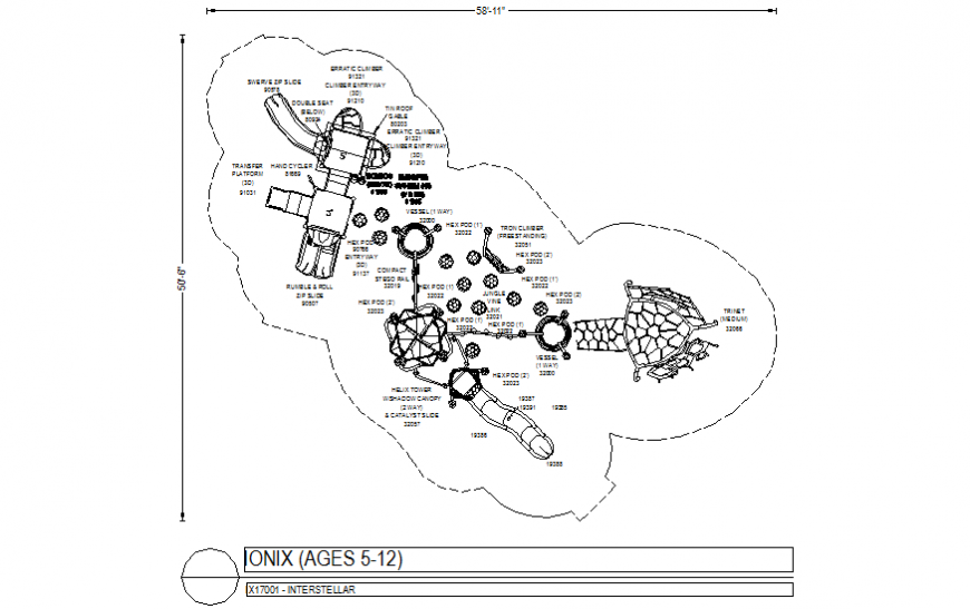Onix design for playing area plan with a dimension of area dwg file