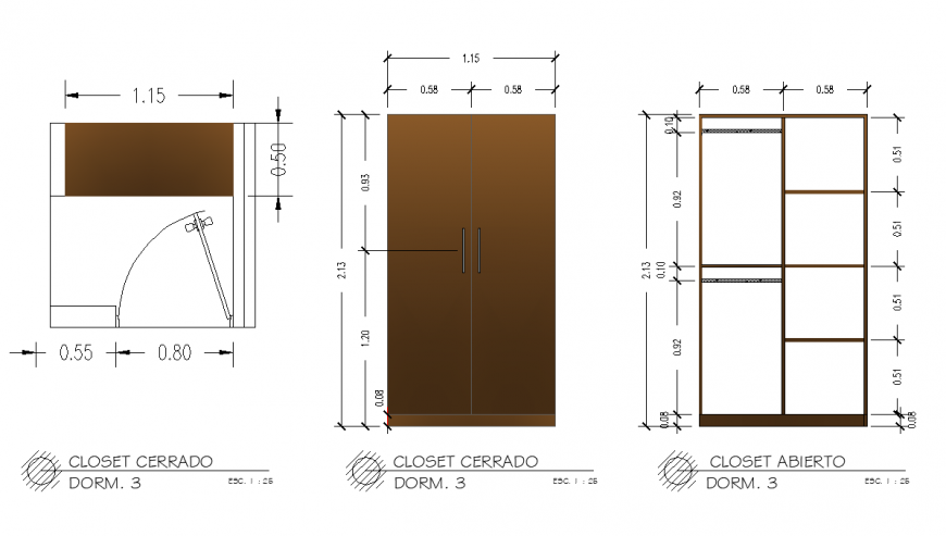 AutoCAD Closet Layout DWG Showing Open-able and Sectional Views