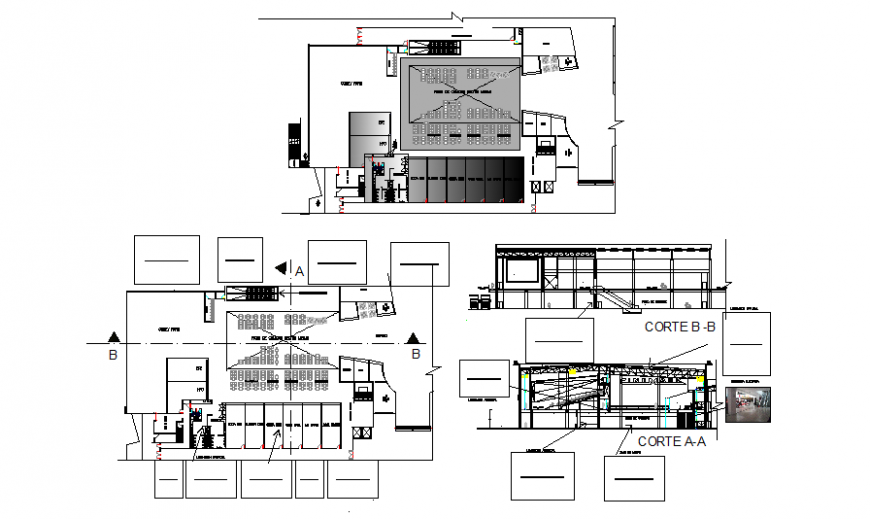 Open-Air Food Court Restaurant DWG Showing Sections and Layout Plans