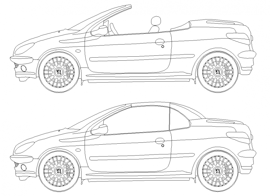 Open and close car design with its elevation dwg file