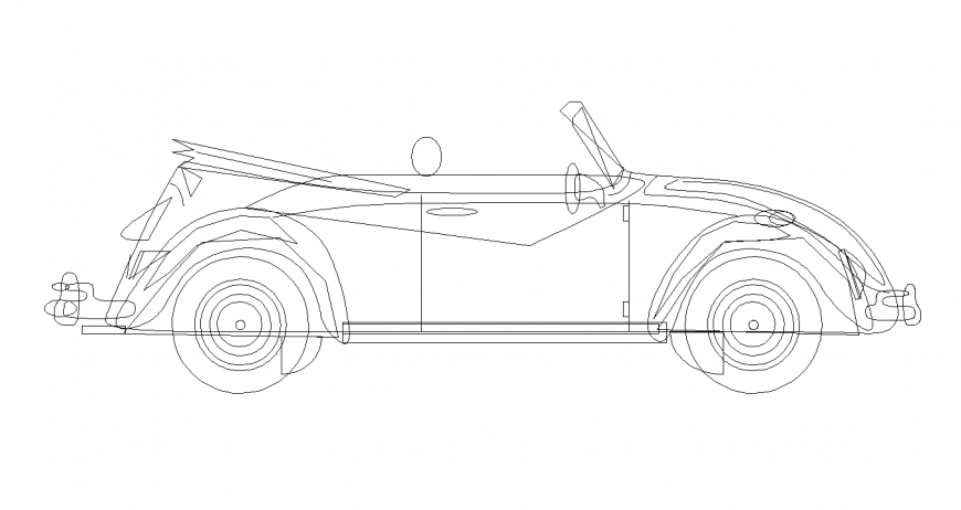 Open car design view with its elevation view dwg file