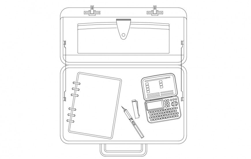 Open office bag and equipment cad drawing details dwg file