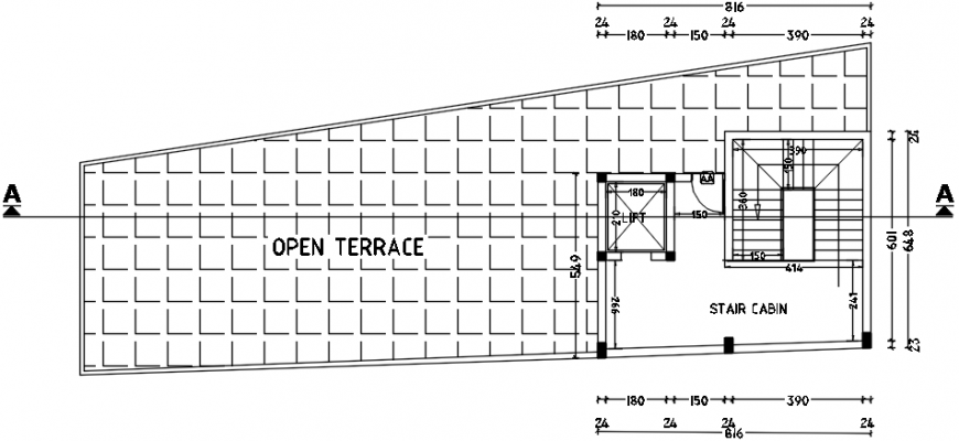 Open terrace layout plan drawing details for multi-story hotel dwg file