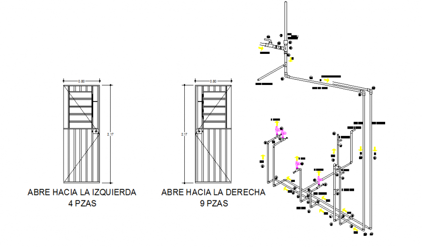 open to the left Door Block Detail in DWG file