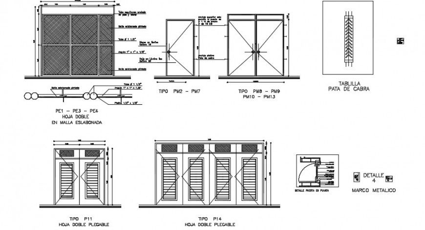 Openable flips panelled door elevation detail dwg file