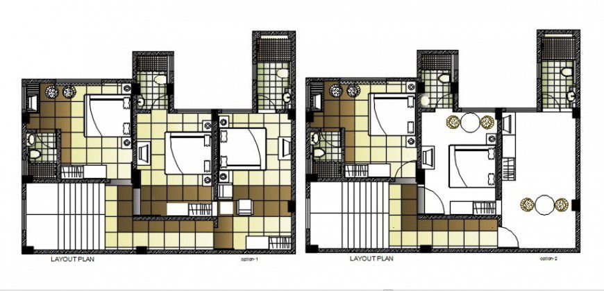Options of interior furniture layout of hotel dwg file