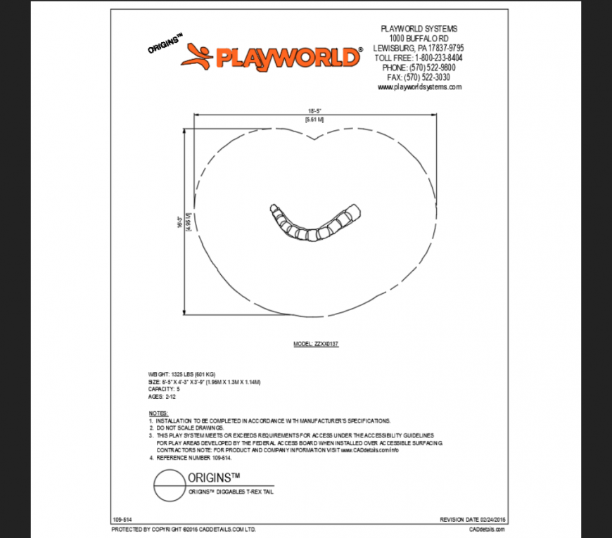 Origins diggable t-rex tail top view play area play equipment details dwg file