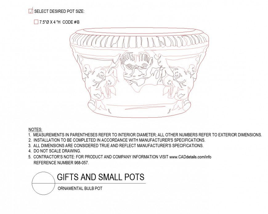 Ornamental bulb pot autocad file
