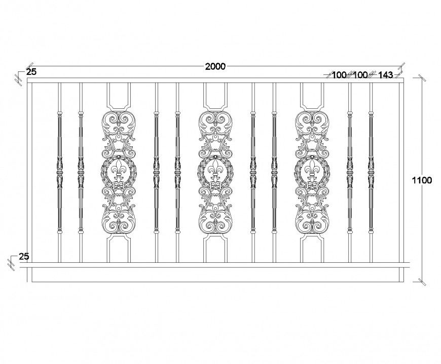 Ornate balcony railing layout file