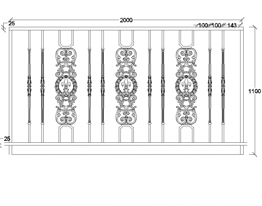 Ornate balcony railing plan layout file