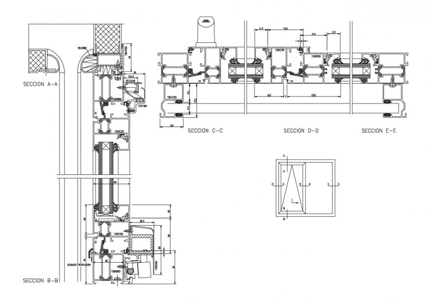 Oscillate sliding window section and installation cad drawing details dwg file
