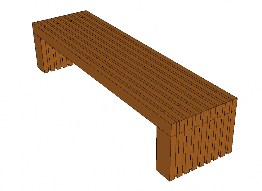 Outdoor bench seat detail 3d view elevation layout file