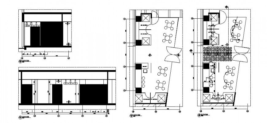 Outdoor cafe store elevation and layout plan cad drawing details dwg file